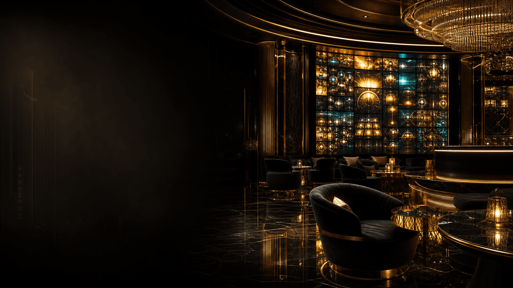 Premium black and gold casino lounge background